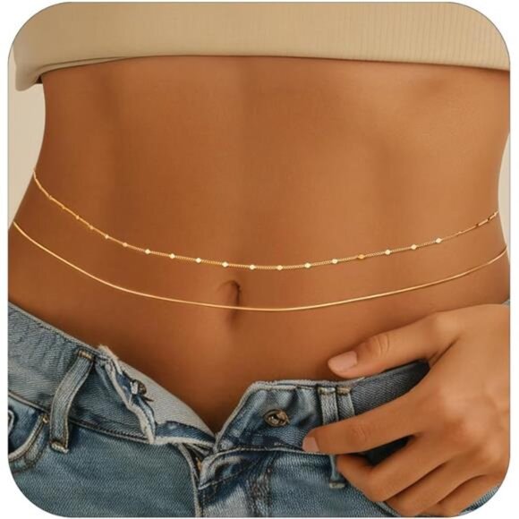 Elegant Gold Waist Chain | Adjustable Beaded Body Jewelry - Picture 1 of 5